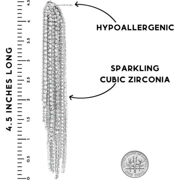 Simulated Diamond LongEarrings for Women-Cubic Zirconia Crystal Statement Dangle - Picture 4 of 6